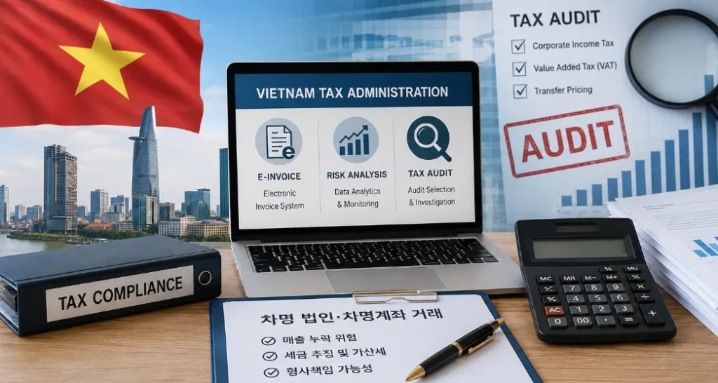 베트남 세무조사 강화와 차명 법인·차명계좌 거래의 세무 리스크 및 대응책을 나타낸 이미지