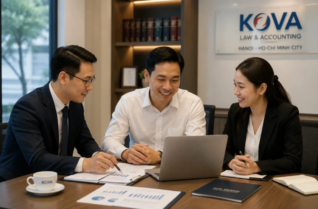 베트남 현지 전문 세무·법무 파트너와 상담하며 안도하는 한국인 사업자