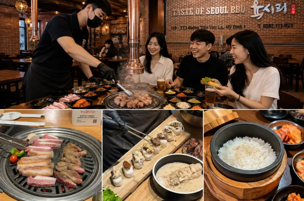 하노이 미딩 육시리 통삼겹살 숯불구이와 솥밥
